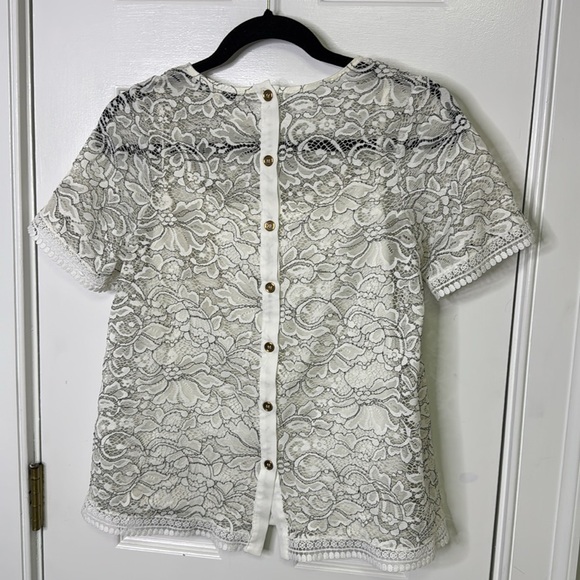 Cream Short Sleeve Lace Blouse with Embellished Design - Picture 4 of 9